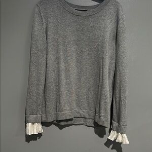 Banana Republic Gray Sweater with Satin Cream Ruffle Cuffs